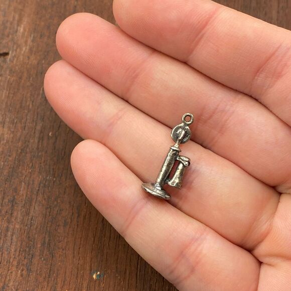 Vintage 925 Sterling Silver Retro Candlestick Telephone Pendant Bracelet Charm - Picture 2 of 4